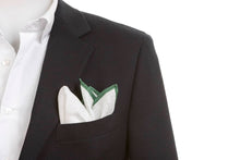 Load image into Gallery viewer, White Linen Pocket Square in Green Borders
