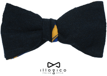 Load image into Gallery viewer, Silk &amp; Cashmere Blue Double Face Self Tied Bow Tie Yellow &amp; Blue Illogico Pattern
