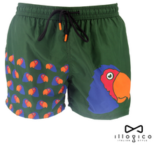 Load image into Gallery viewer, Green Swim Short in Parrot Pattern
