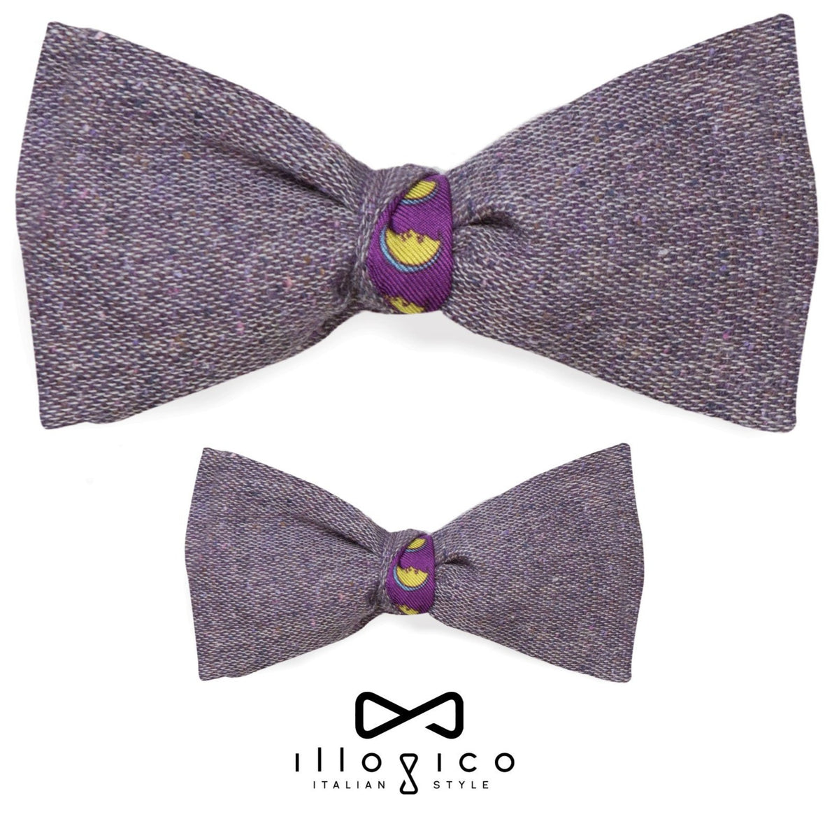 Padre e Figlio - Papillon Viola in Seta e Cachemire con Fantasia Luna
