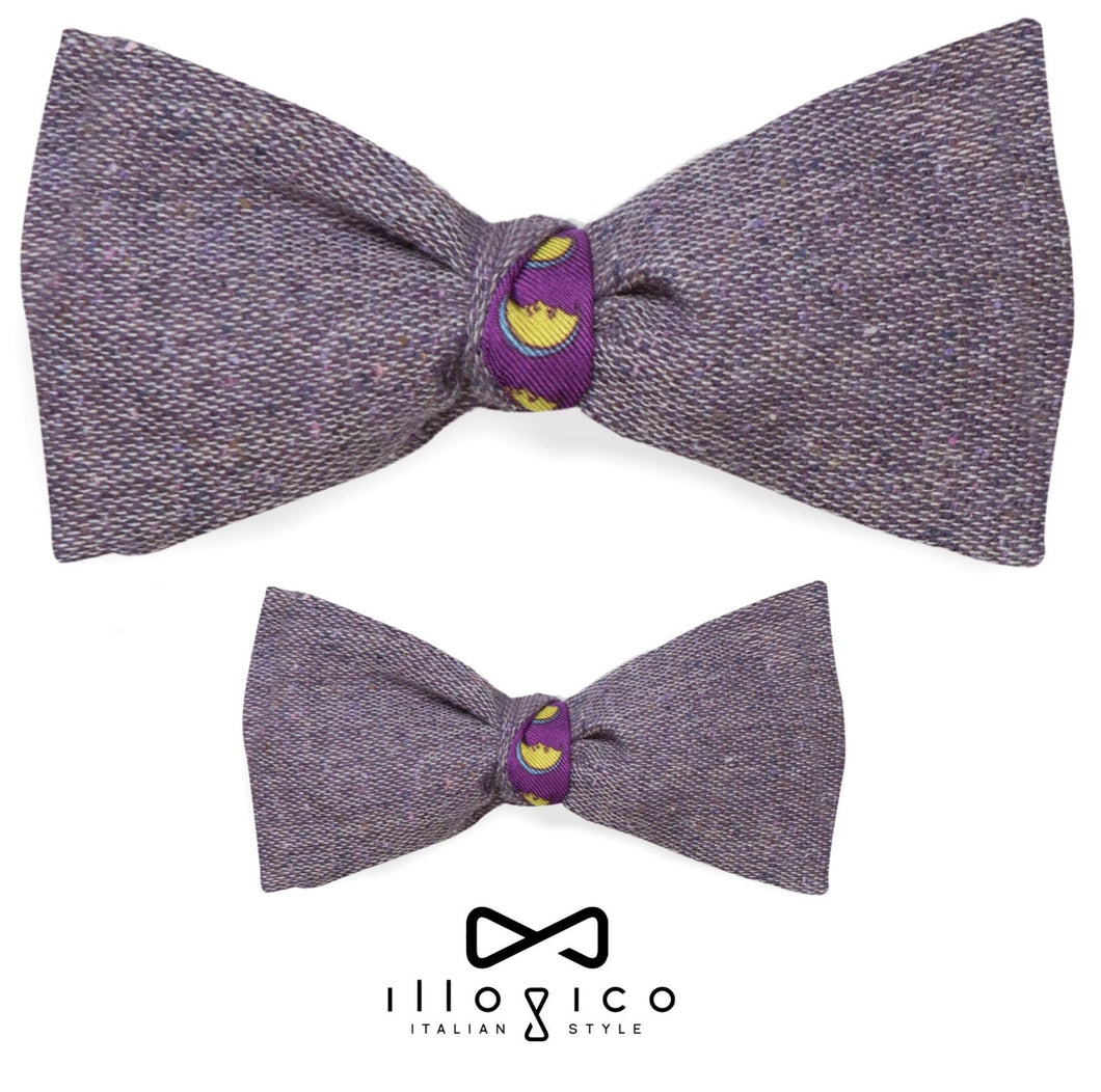 Father & Son - Purple Silk & Cashmere Bow Tie in Moon Pattern