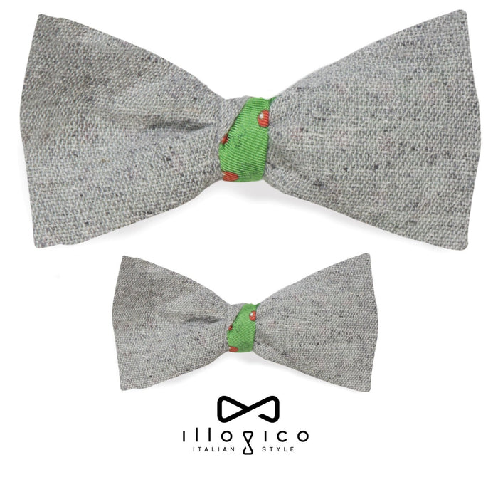 Padre e Figlio - Papillon Grigio in Seta e Cachemire con Fantasia Palloncini Verde
