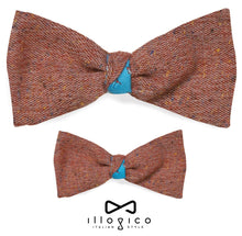 Load image into Gallery viewer, Father &amp; Son - Brown Silk &amp; Cashmere Bow Tie in Light Blue Rockets Pattern
