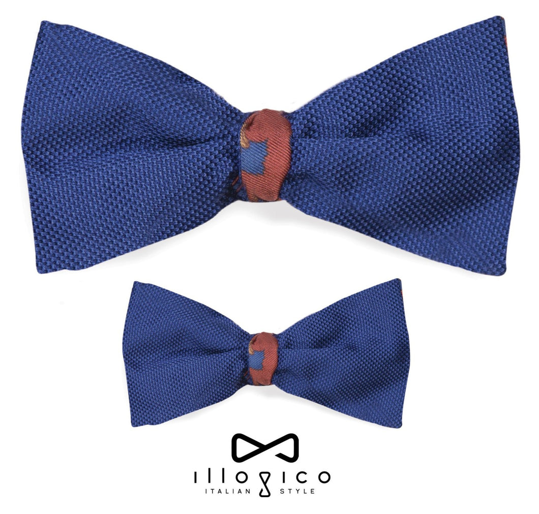 Father & Son - Blue Silk Bow Tie in Red Eagles Pattern