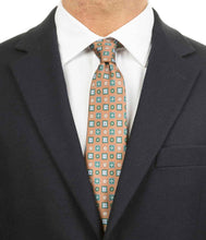 Load image into Gallery viewer, Brown Pure Silk Tie Light Blue Geometric Pattern
