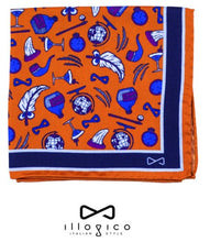 Load image into Gallery viewer, Orange Self Tied Bow Tie &amp; Pocket Square Blue Design
