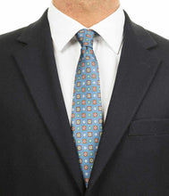 Load image into Gallery viewer, Blue Avio Pure Silk Tie in Geometric Red Pattern
