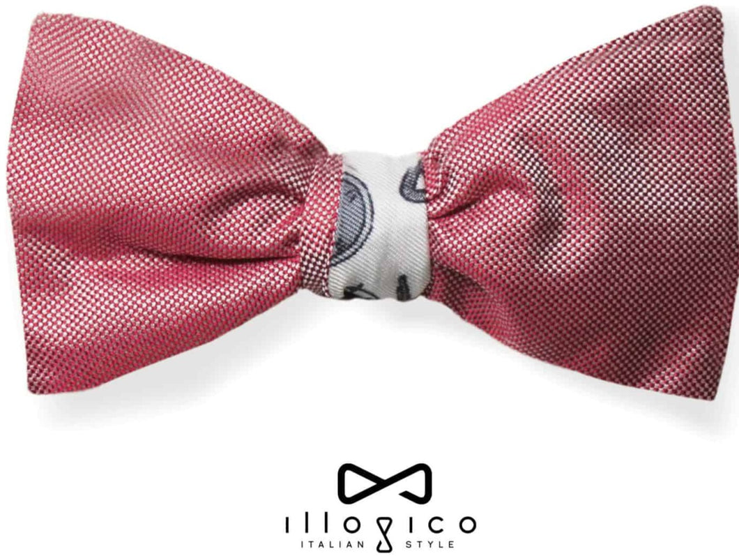 Pure Silk Red Double Face Self Tied Bow Tie Illogico Pattern