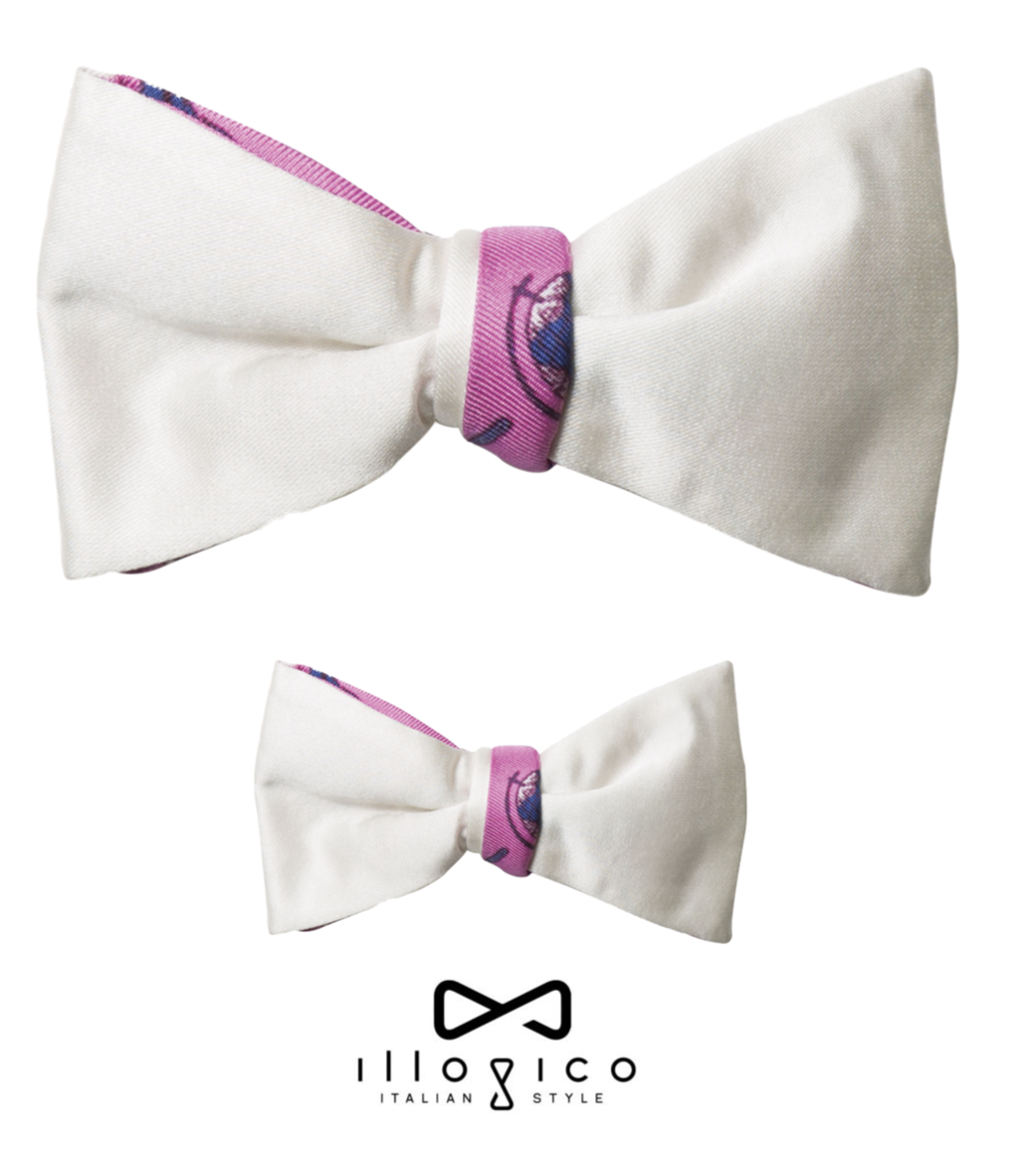 Father & Son - White Silk Bow Tie in Illogico's Pink Design