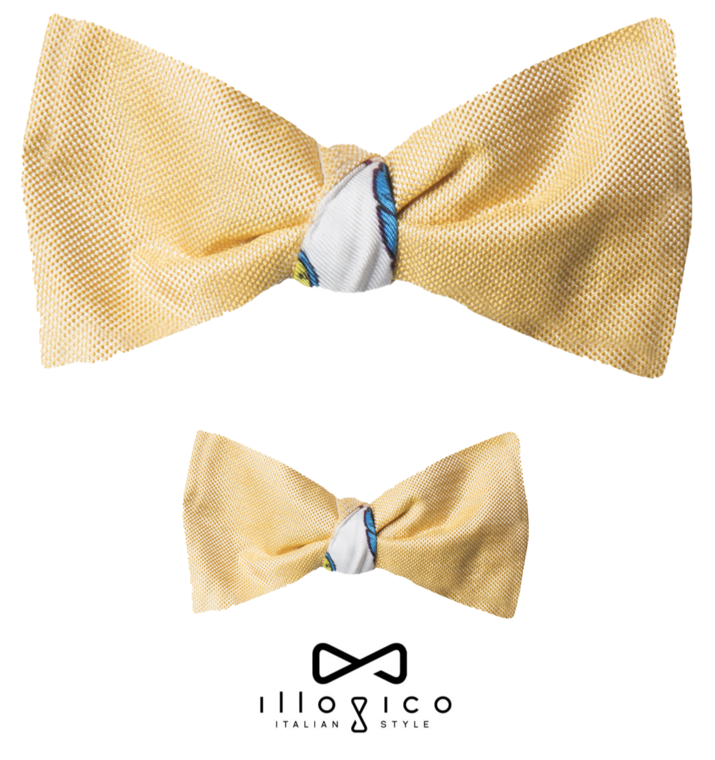 Father & Son - Yellow Silk Bow Tie in Illogico's White Design